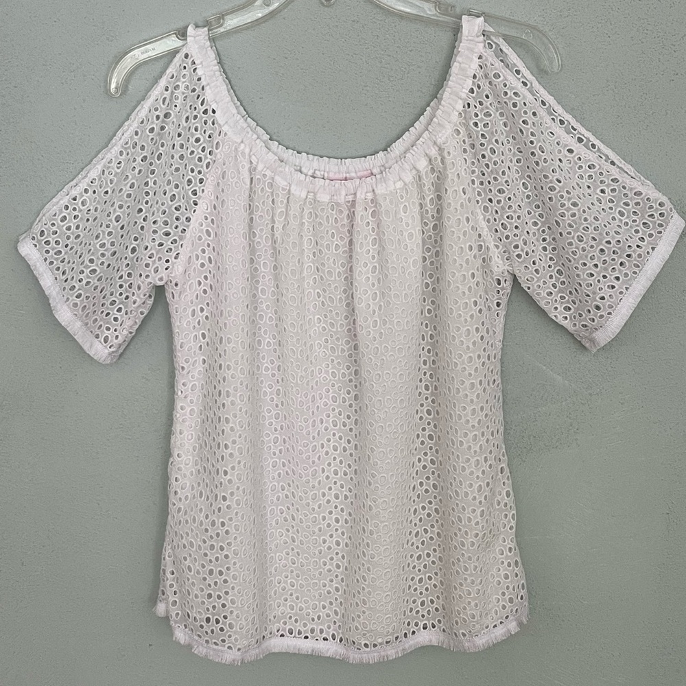 Lilly Pulitzer Lillette Top Resort White Eyelet Crinkle Chiffon Cottagecore XS - Picture 3 of 16